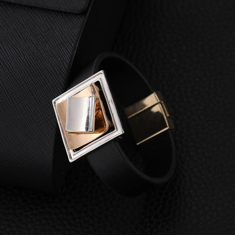 Zein's Trendy, Stylish, Magnet Lock, Statement, Leather, Geometric, Bangles Bracelet