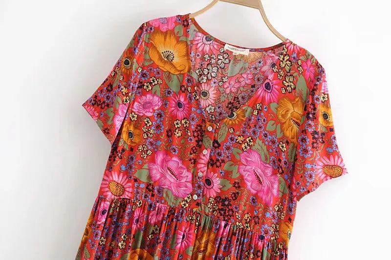 Maggies's casual half sleeves Floral boho dress