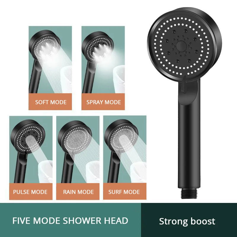 5 Mode Pressure Boost Shower Head - Multifunction - Self Cleaning