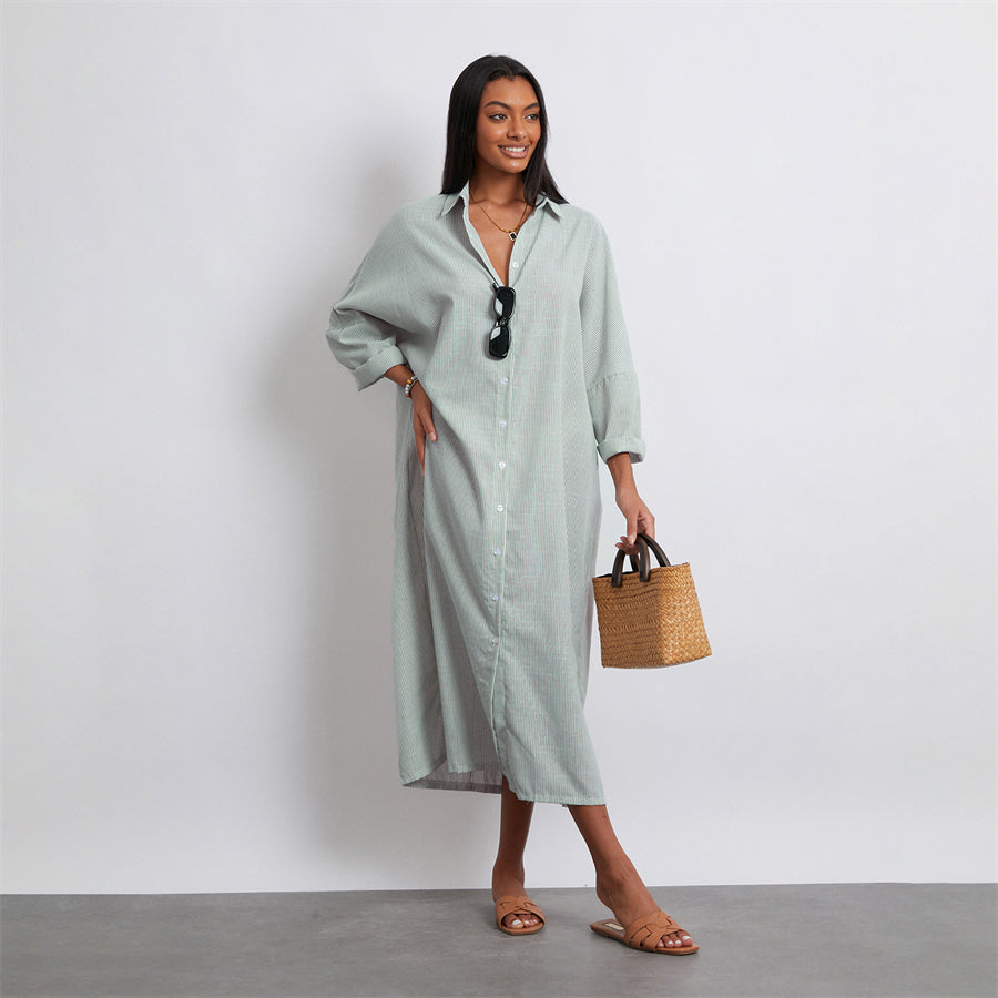 Rosa's Baggy, Loose, Striped, Trendy, Stylish, Boho, Vintage, Long Sleeves, Long Shirt Dress