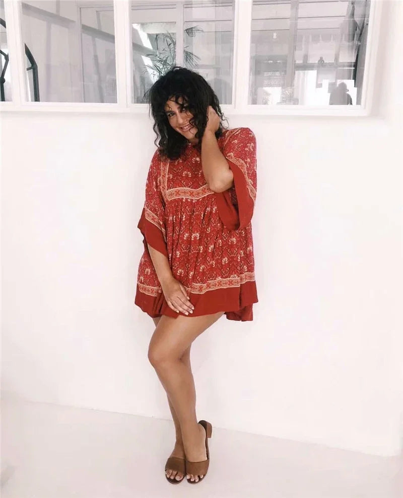 Maria's Short sleeves Loose Mini Boho dress