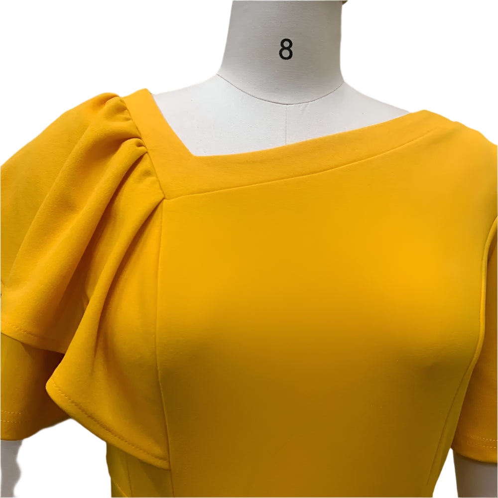 Dana's Pleated, stylish, Trendy, Vintage, Ruffles, short Sleeves, Midi, Office Dress