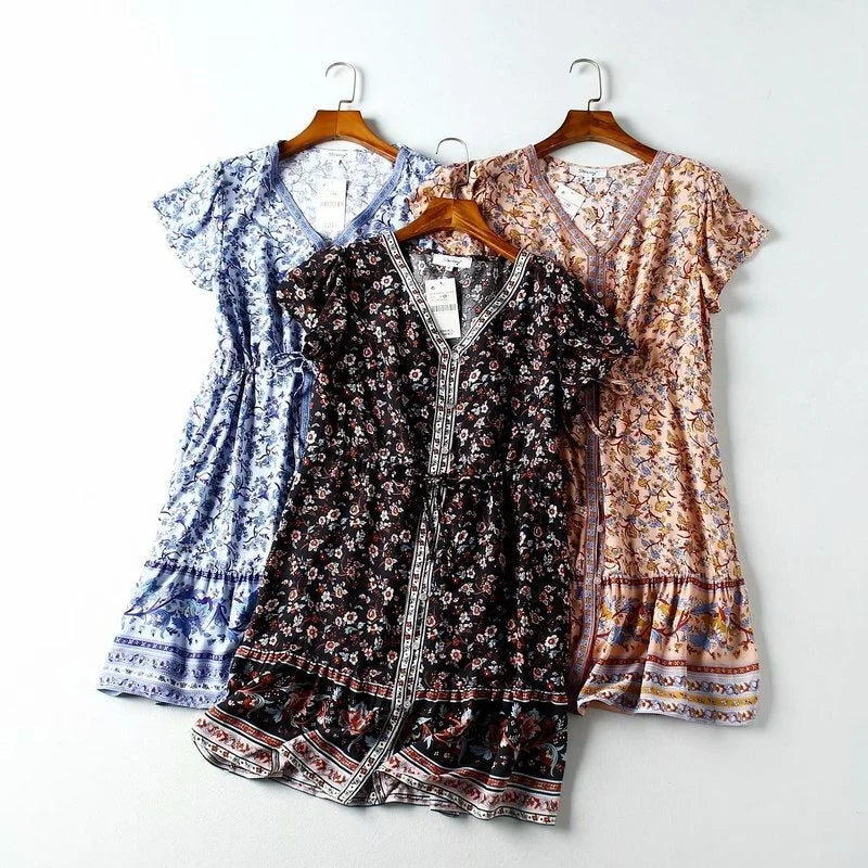 Aysha's boho short sleeves casual  mini dress