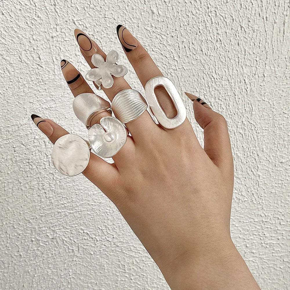 Violet's Geometric Chunky Adjustable Silver Trendy design Rings