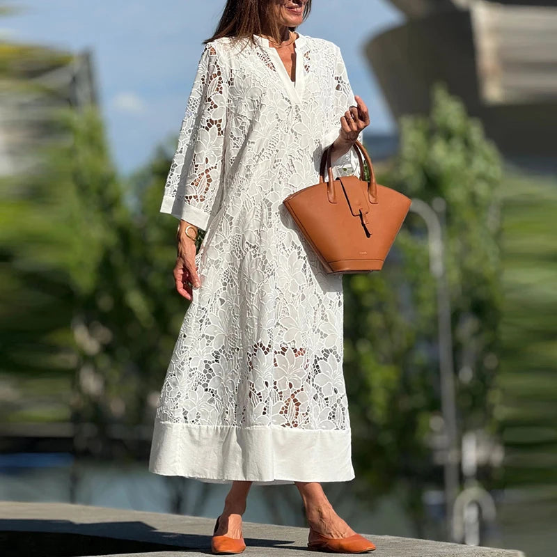 Linda's White Lace Coverup Long Loose Dress