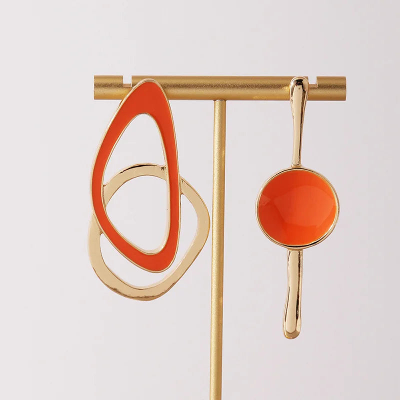 Elizabeth's Asymmetric, Alloy, Boho, Stylish, Trendy, Golden, Colored, Stud Earrings