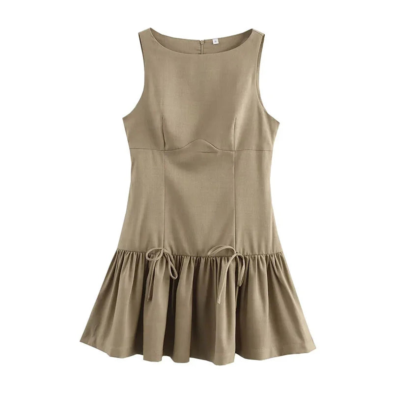 Elena's Party, Sleeveless, Solid Color, Stylish, Trendy, Pleated, Mini Dress