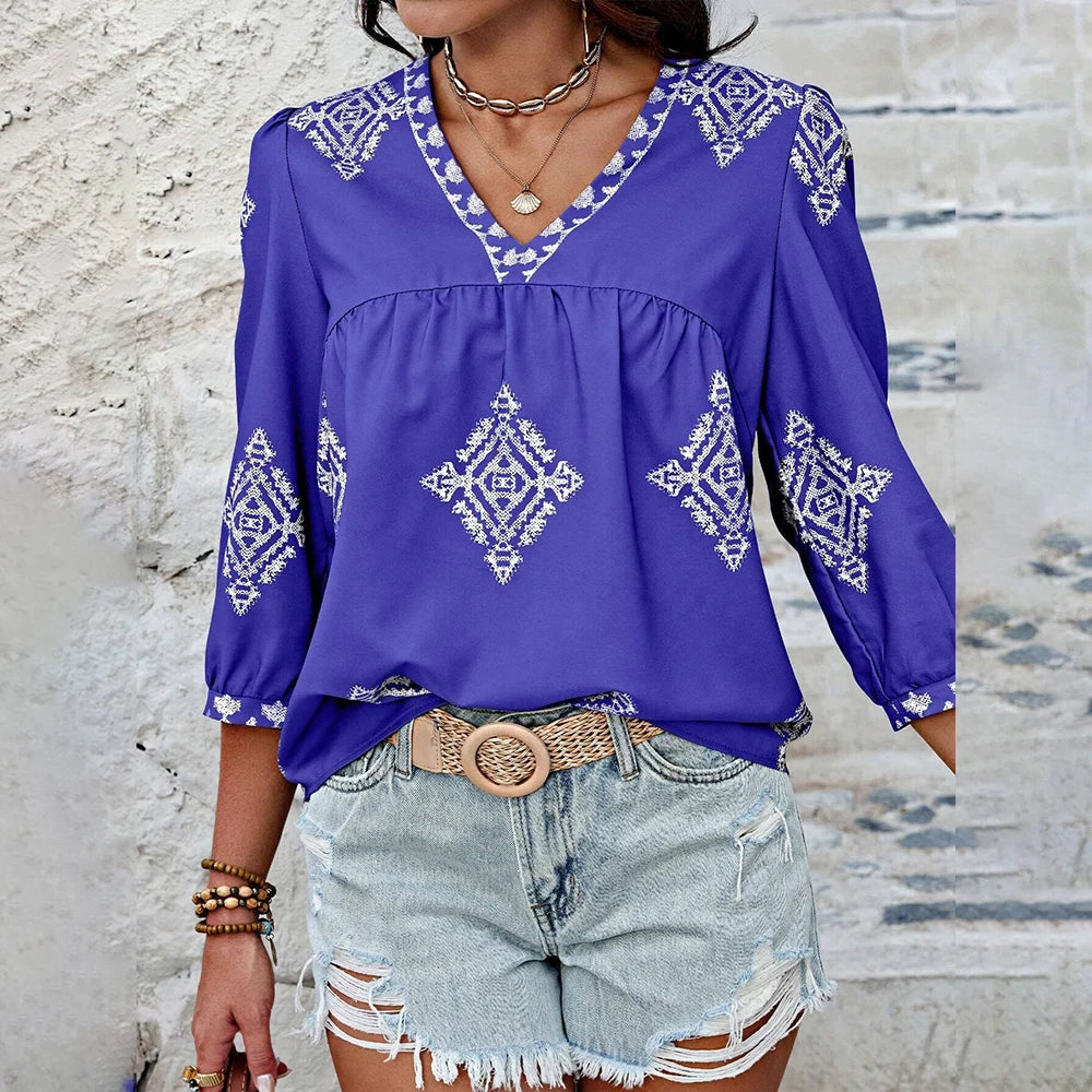 Emmy's Loose, Casual, Trendy, Stylish, Boho, Pullover, Printed Blouse