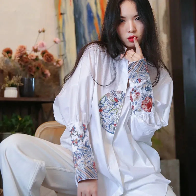 Liz's Stylish long sleeves loose shirt blouse -Retro/Vintage style