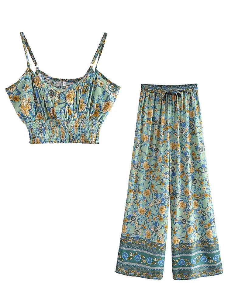 Noha's Boho, Vintage, Printed, Strap, Crop-Top, Multicolor, Stylish, Trendy, Outfit, Bohemian Sets.