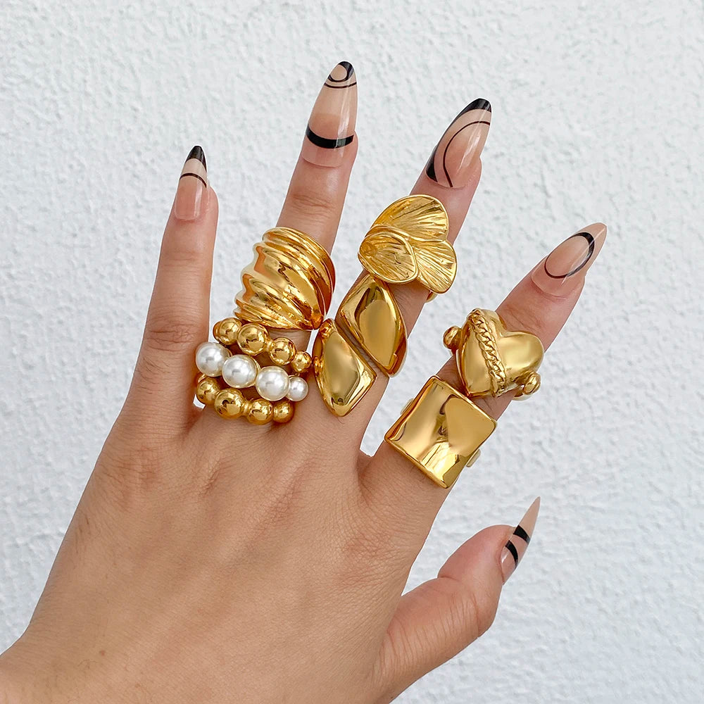 Olivia's Irregular chunky Gold Plated Stainless Steel Rings