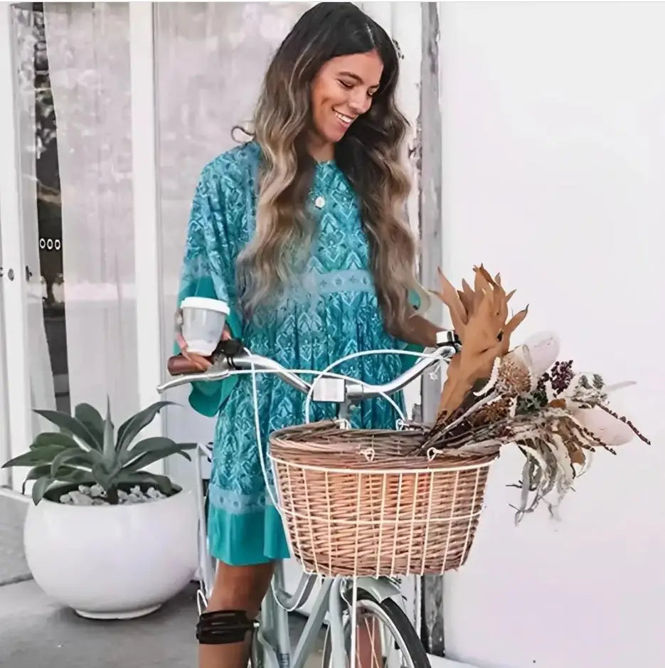 Maria's Short sleeves Loose Mini Boho dress