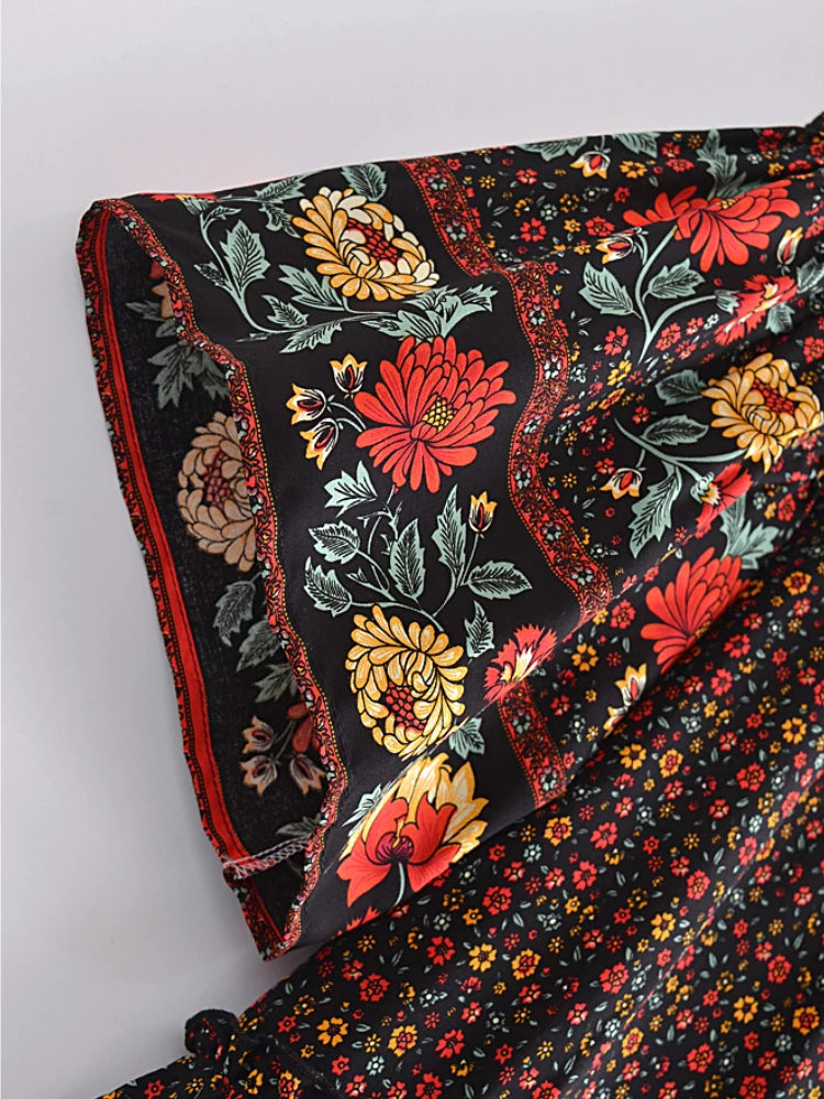 Yosra's  Hippie, Vintage, Stylish, Trendy, Loose, Floral, Ruffles, Print, Floral, Bohemian, Mini Dress