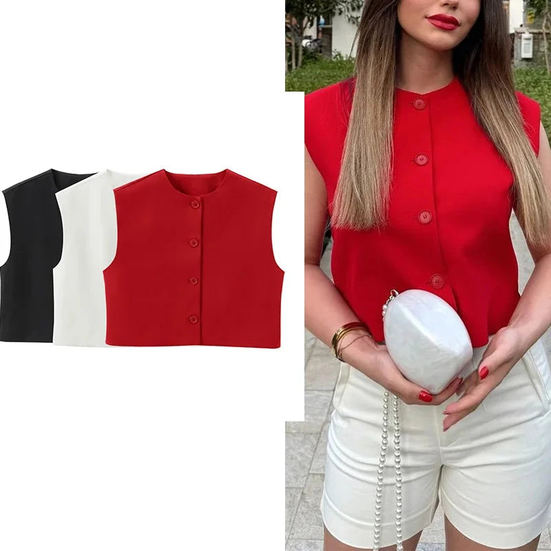 Jamine's Casual Cropped buttons vest