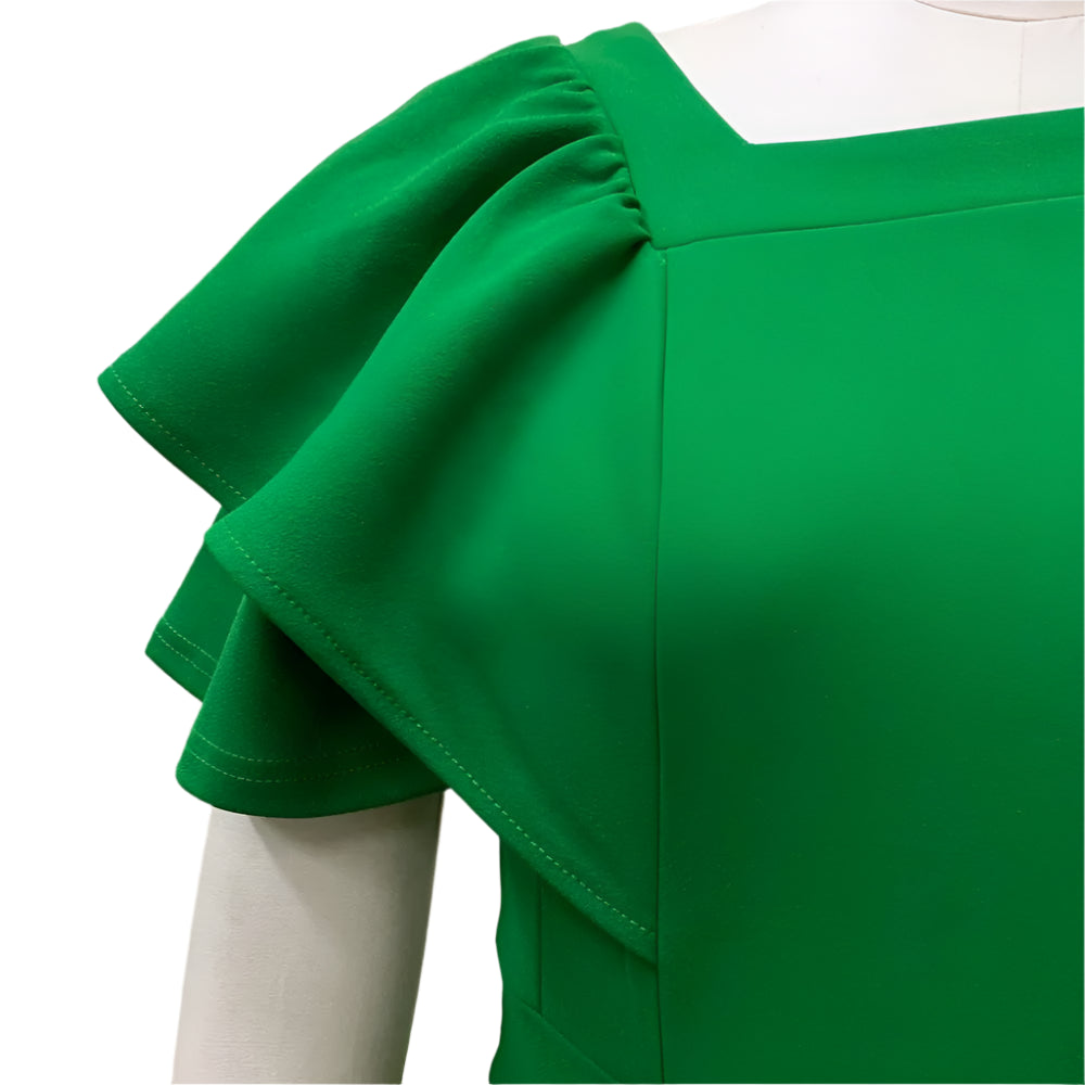 Dana's Pleated, stylish, Trendy, Vintage, Ruffles, short Sleeves, Midi, Office Dress