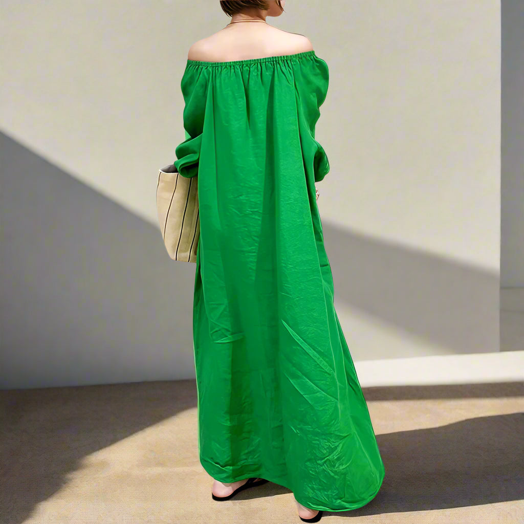 Rama's Slash Neck, Loose, Hollow Out, Off Shoulder, Stylish, Trendy, Maxi Dress