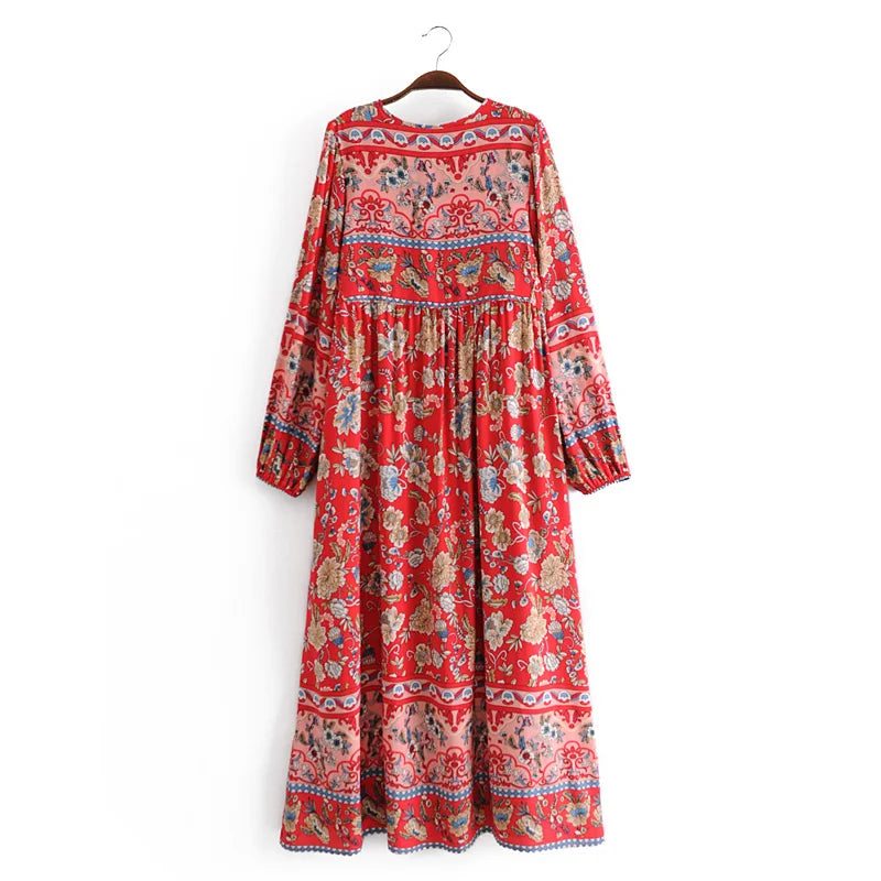 Vivian's casual boho long sleeves maxi dress