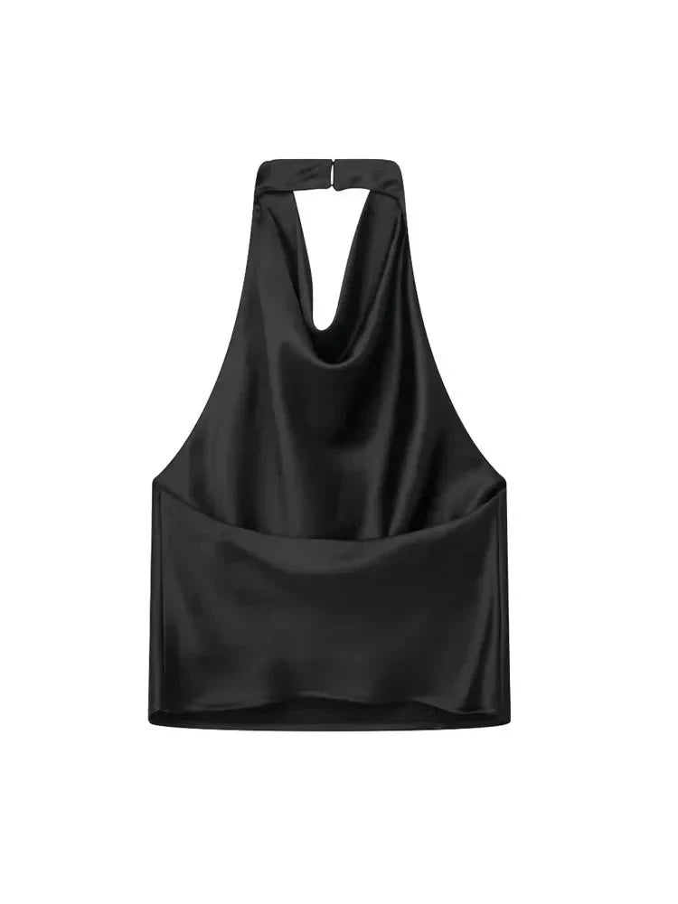 Hellen's Halter Backless Satin Tank-Top