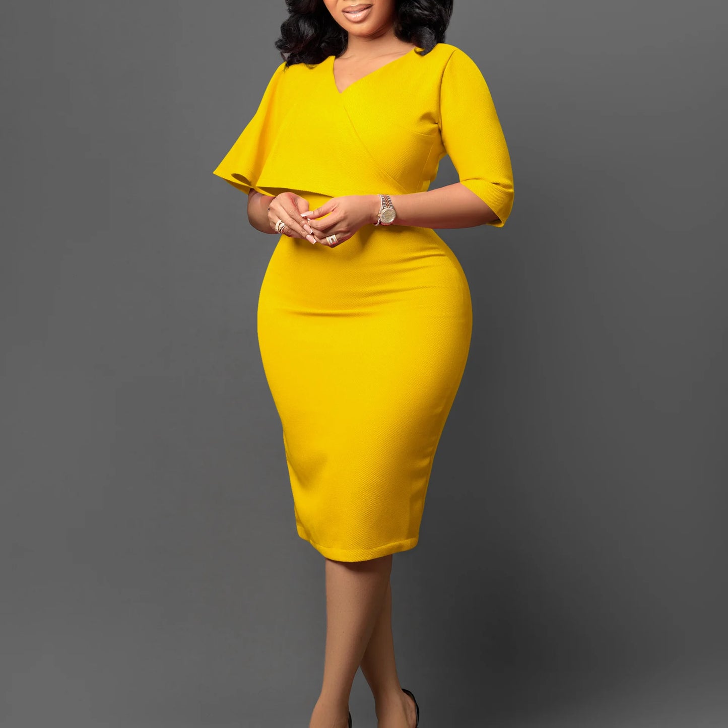 Nancy's Office style, Trendy, Stylish, Asymmetric Half Sleeves, Multicolor, Pencil Dress
