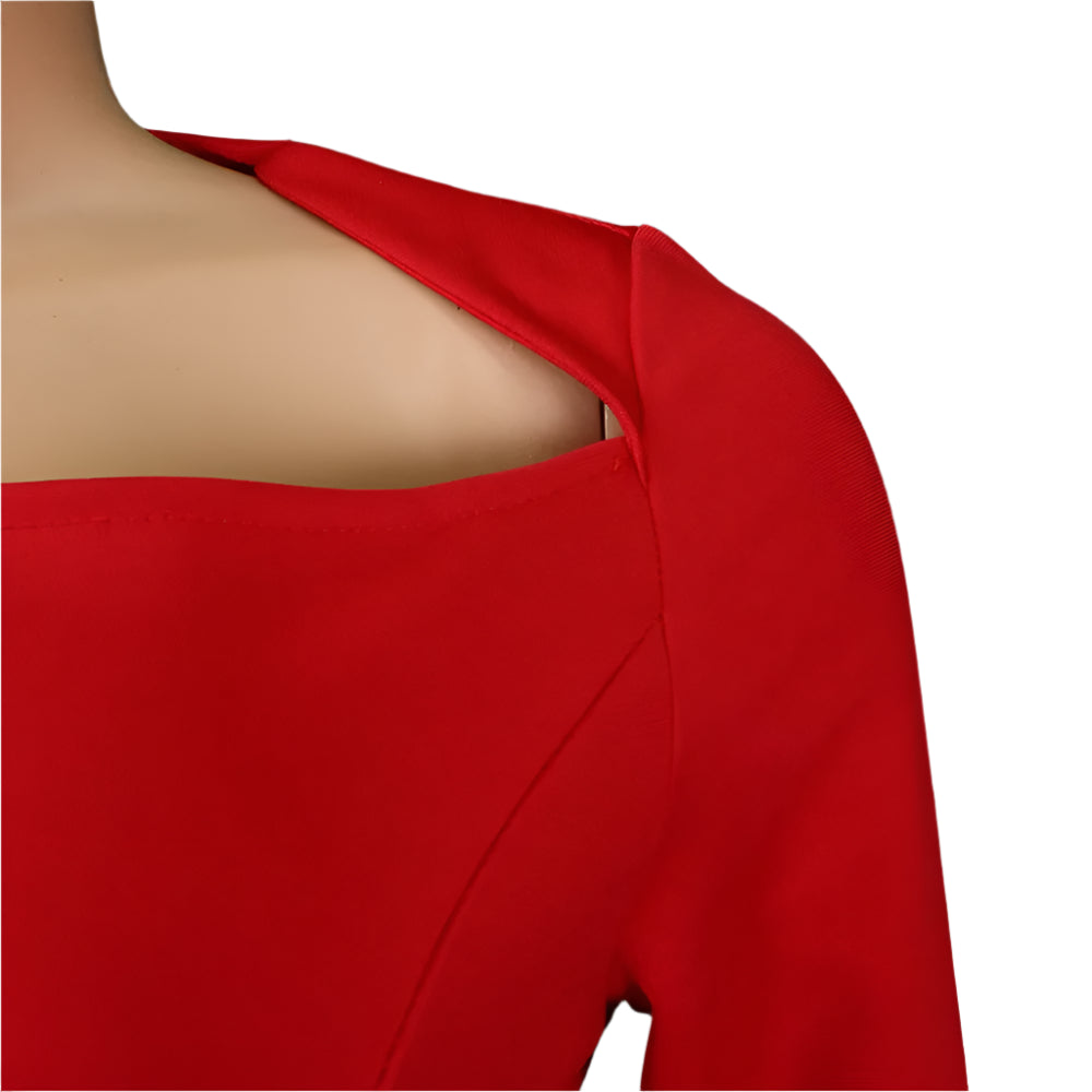 Yousra's Professional, Skew Neck, Sheath Profile, Sleeves, office Style, Midi Dress