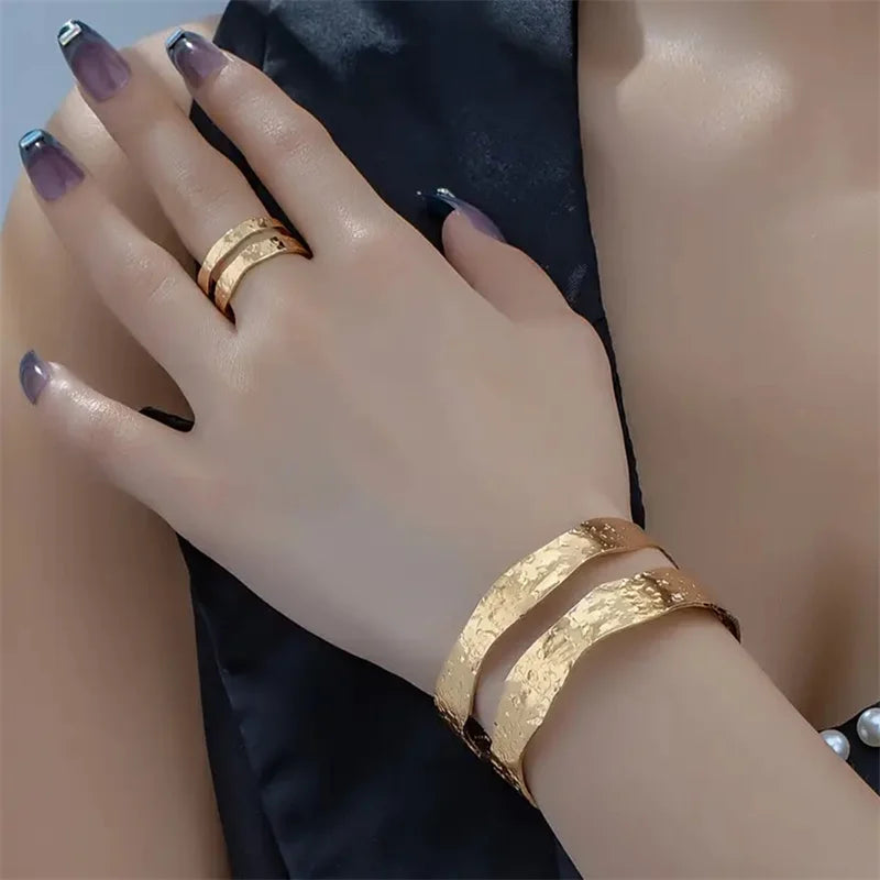 Haley's geometric design shaped Cuff Bangle and ring set