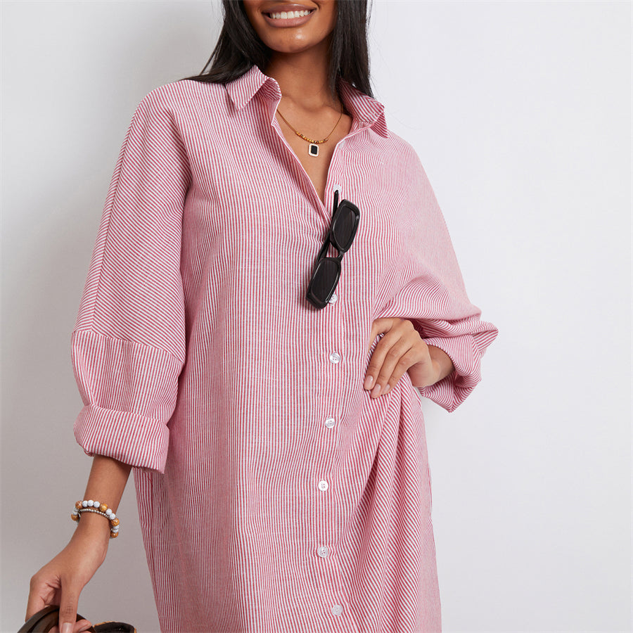 Rosa's Baggy, Loose, Striped, Trendy, Stylish, Boho, Vintage, Long Sleeves, Long Shirt Dress