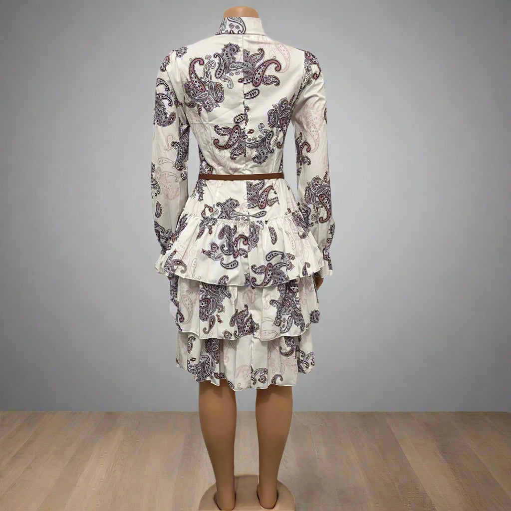 Elsa's Floral Print, Trendy, Stylish, Vintage, High Collar, Long Lantern Sleeves, Mini Dress