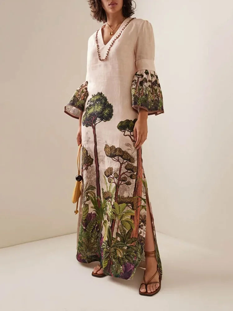 Hind's Boho style, Floral Printed, Flare Sleeves, Long/Maxi Dress