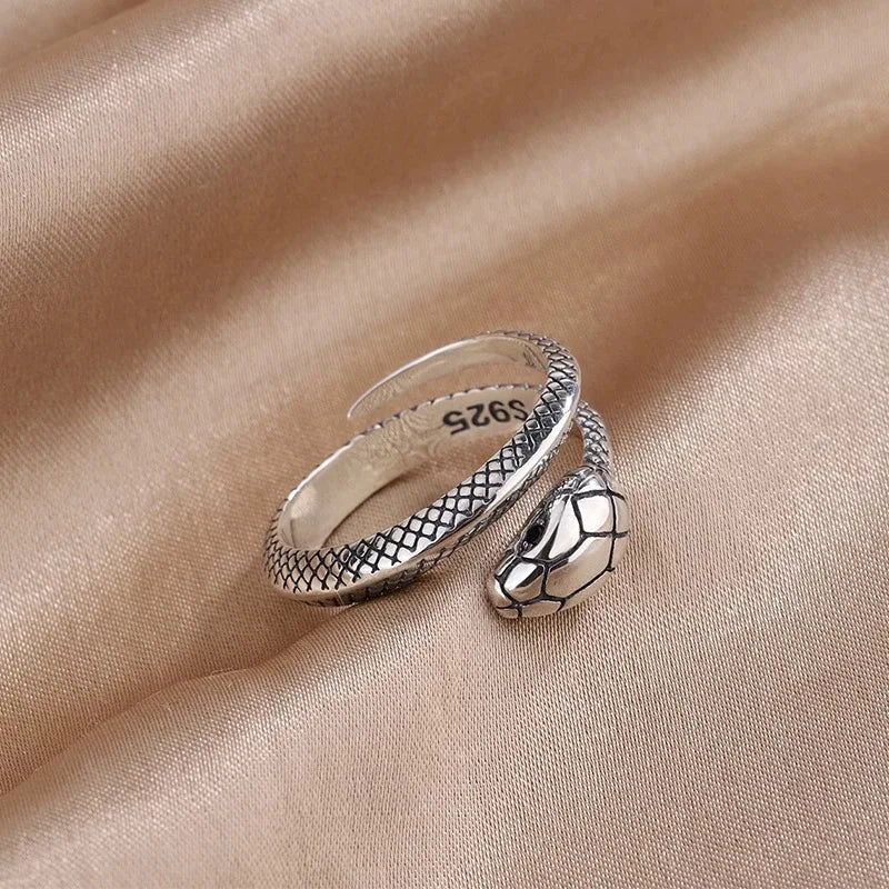 Karen's 925 Sterling Silver, Couple Minimalist, Handmade, Simple, Adjustable, Snake Ring