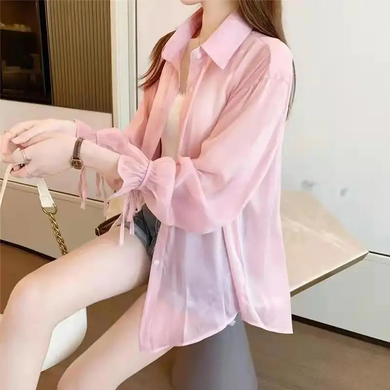 Dina's Summer Sunscreen long sleeves Transparent Blouse shirt