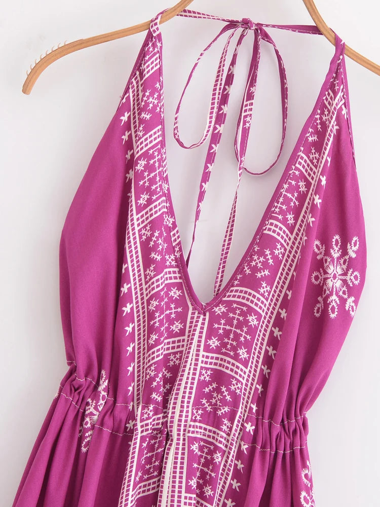 Mila's Floral, Backless, Beach, Party, Boho, Holiday, High-Low, Maxi Dress