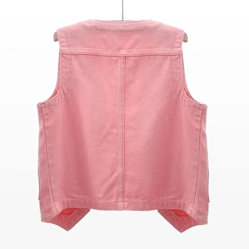Karen's Casual, Trendy, Stylish, Waistline, Cotton, Denim, Pockets, Pocket, Jeans Vest