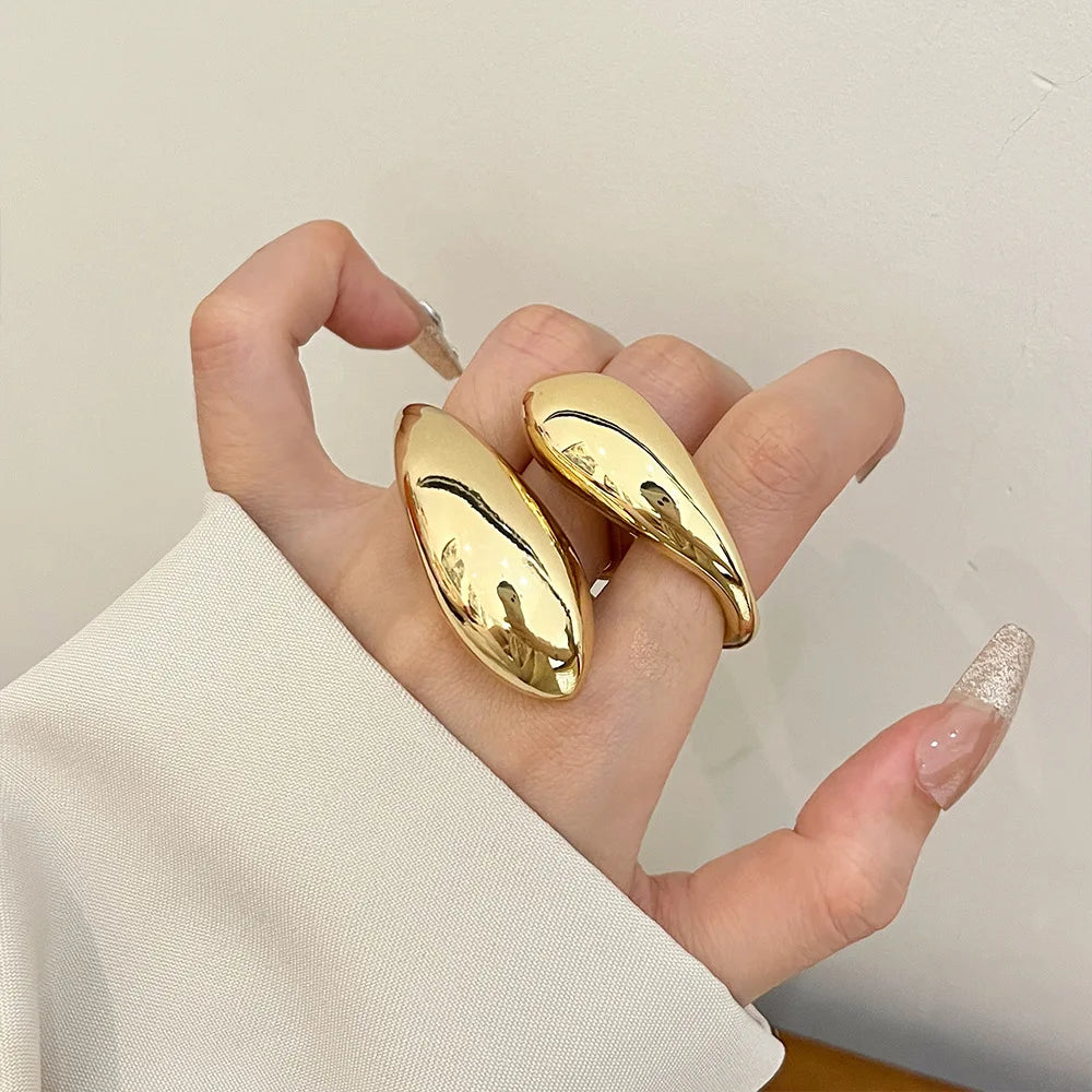 Noha's Exaggerated, Trendy, Stylish, Chunk, Punk, Golden/Silver, Double Ring