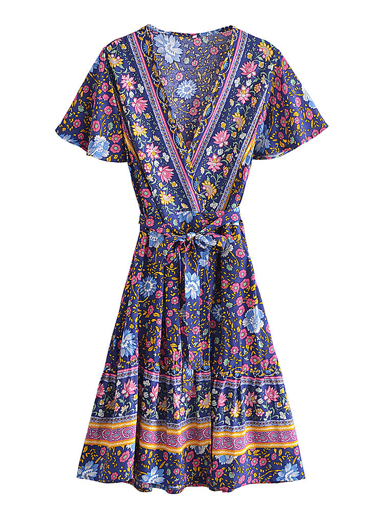 Kimmy's Hippie, Vintage, Stylish, Trendy, Boho, V-Neck, Floral, Printed, Bohemian, Mini Dress