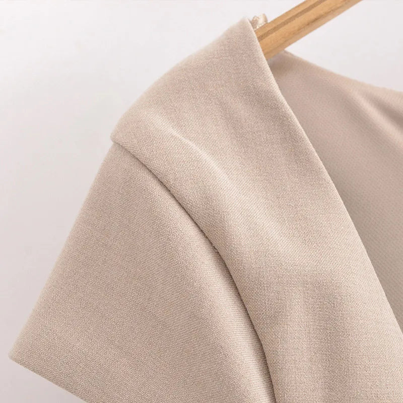 Sarah's Solid Color, Cap Sleeves, Trendy, Stylish, Slim, Square Neck, Zipper, Mini Dress