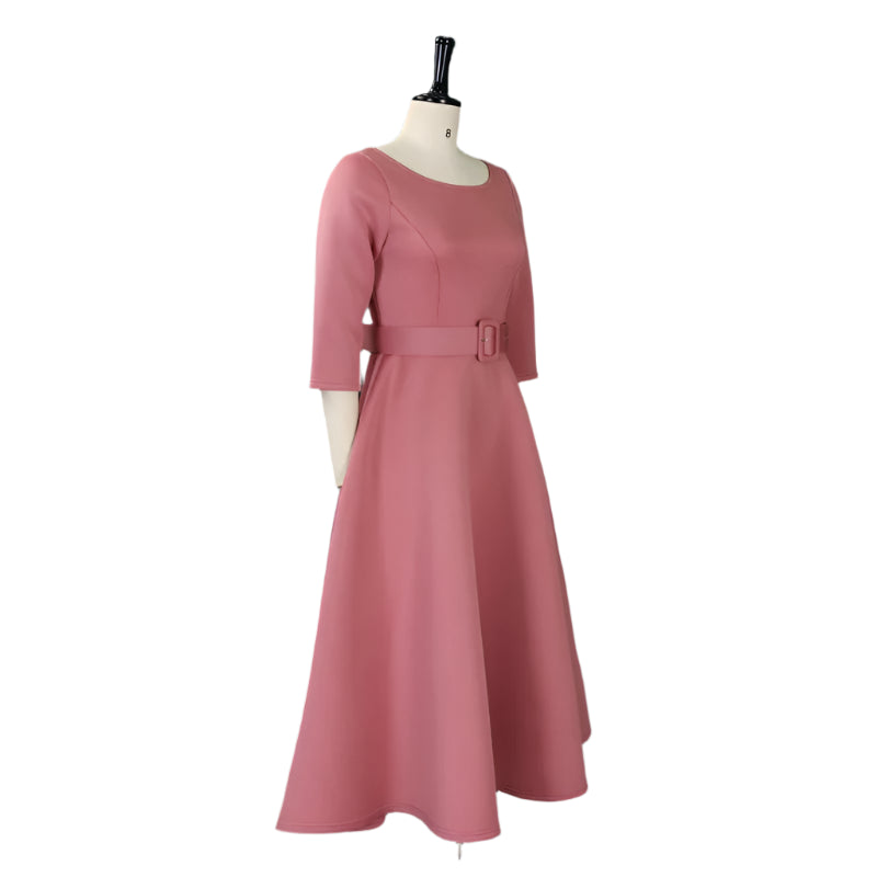 Deborah's Stylish, Formal, Trendy, A-Line, Classy, Sleeves, Belted, Midi, Office Dress