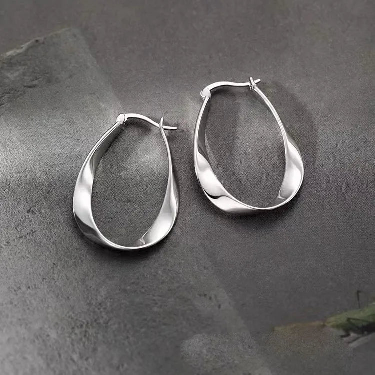 Zein's 925 Sterling Silver, Trendy Simple, Oval Twist, Hooped Earrings