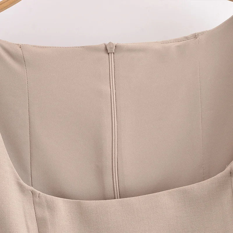 Sarah's Solid Color, Cap Sleeves, Trendy, Stylish, Slim, Square Neck, Zipper, Mini Dress