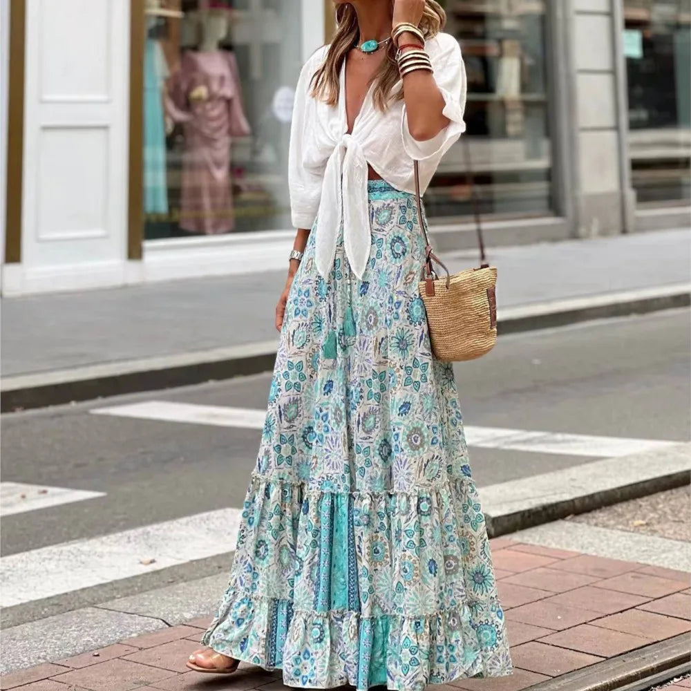 Maria's Printed maxi boho casual cocktail skirt