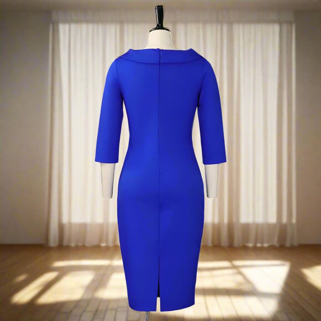 Ivanka's Solid color, Sheath, 3/4 Sleeves, Trendy, Stylish, Formal, Elegant, Midi, Office Dress