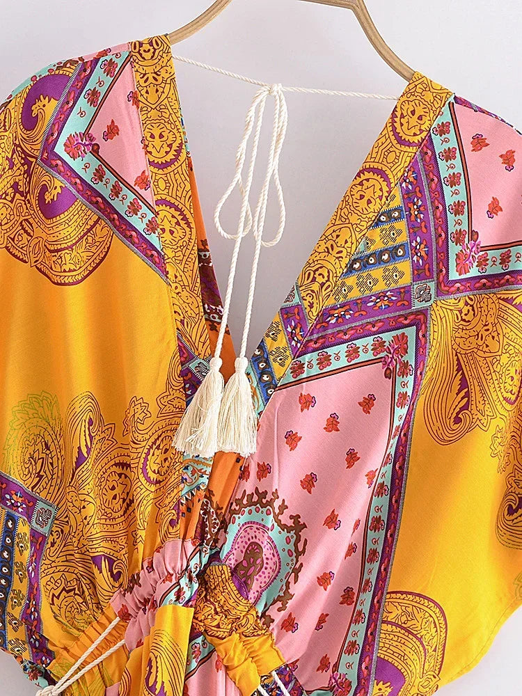 Alice's Vintage, Floral, Print, Batwing sleeves, stylish, Trendy, Boho, Maxi Bohemian Dress