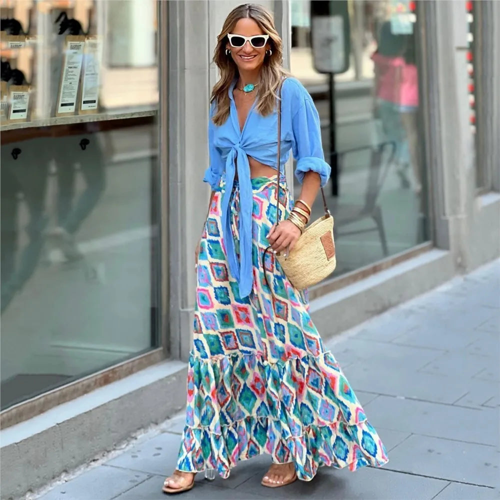 Maria's Printed maxi boho casual cocktail skirt