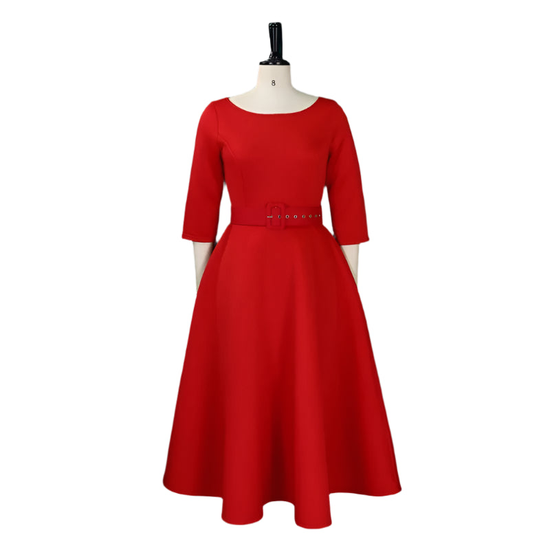 Deborah's Stylish, Formal, Trendy, A-Line, Classy, Sleeves, Belted, Midi, Office Dress