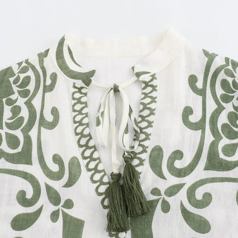 Tina's Boho, Printed, Loose, Vintage, Retro, Stylish, Elegant, Long Sleeves, Above Knee, Mini Dress