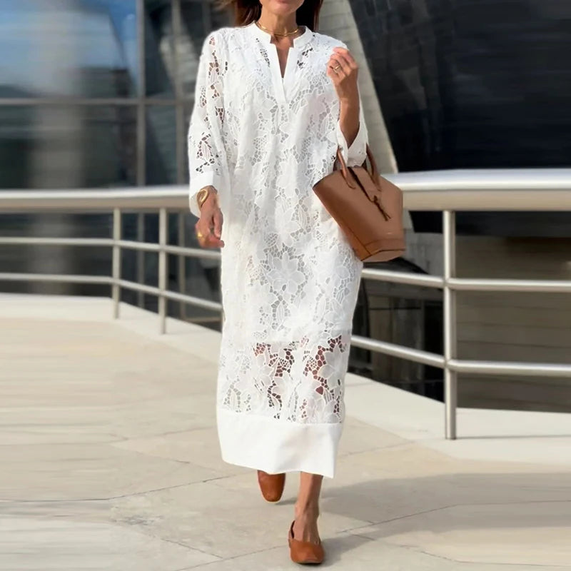 Linda's White Lace Coverup Long Loose Dress