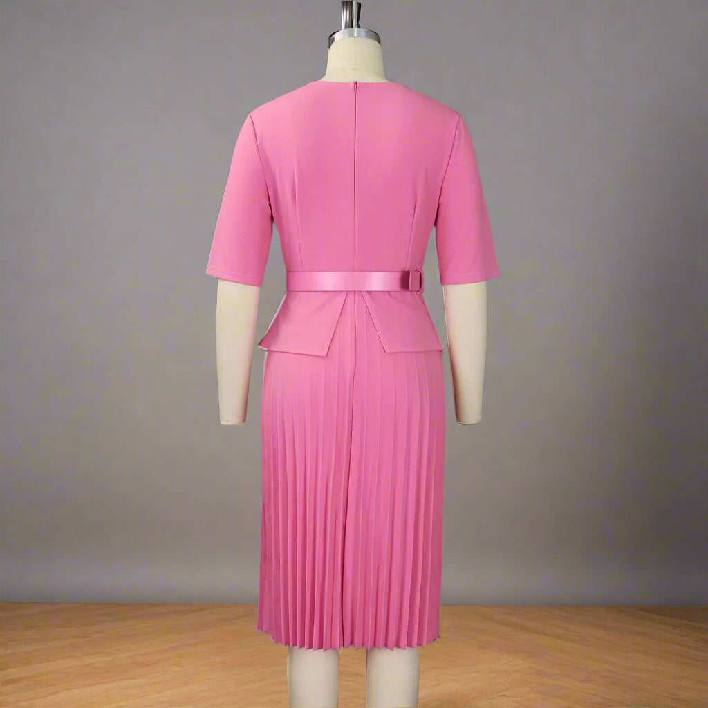 Liz's Plus size, stylish, trendy, Pleated, Temperament, V-Neck, Midi, Office Dress