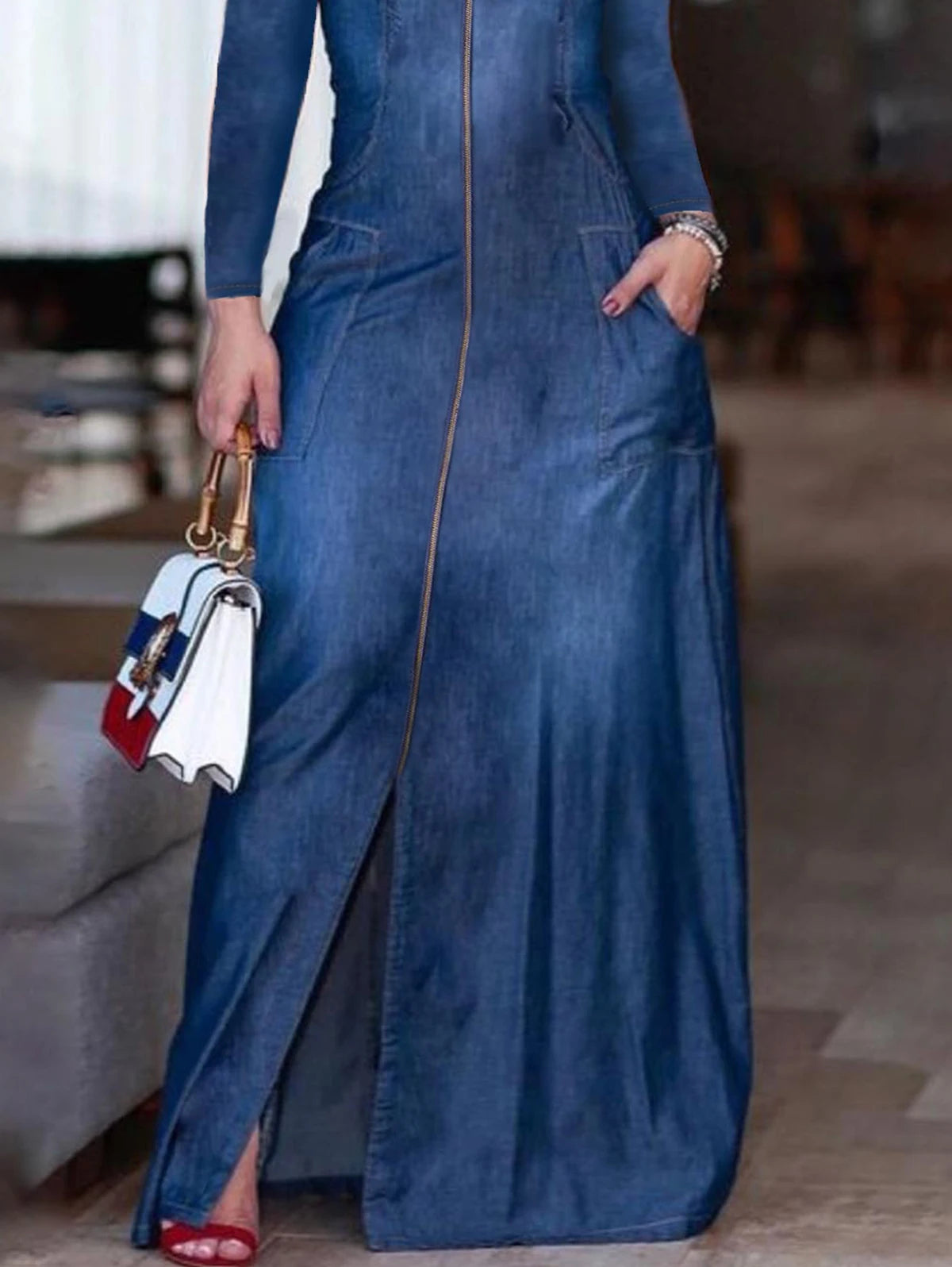 Kate's Maxi Denim zipper Dress