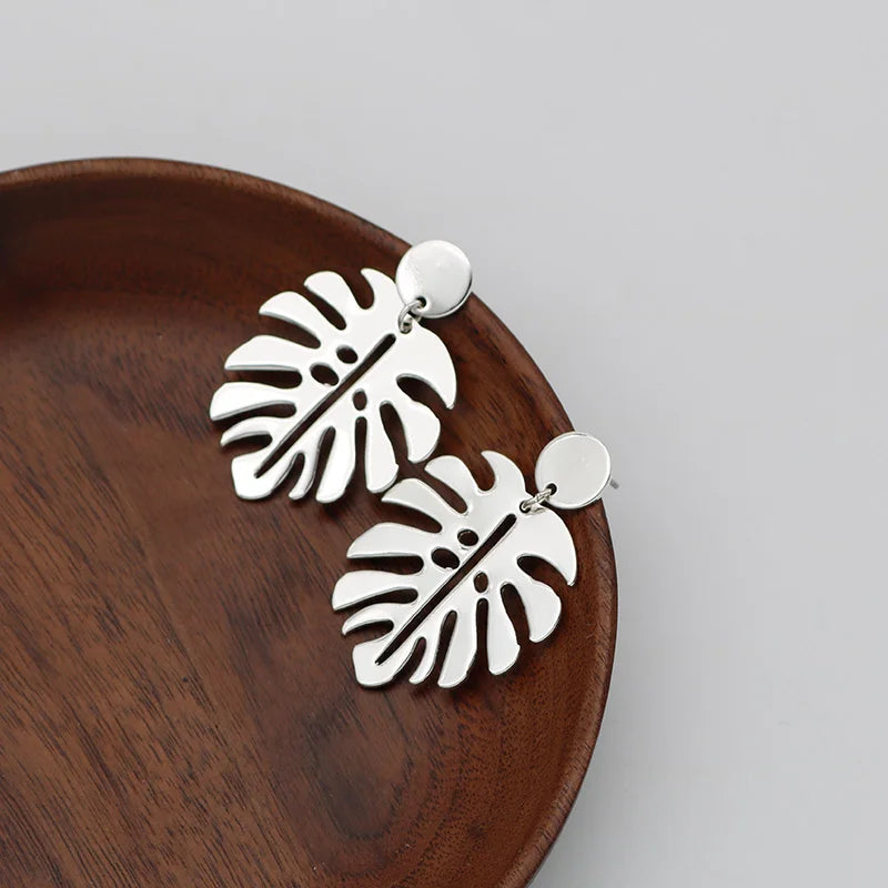 Dana's Hollow Alloy, Stylish, Leaf Round, Golden/Silver, Drop, Dangle, Trendy, Stud Earrings