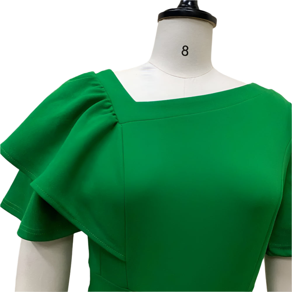 Dana's Pleated, stylish, Trendy, Vintage, Ruffles, short Sleeves, Midi, Office Dress