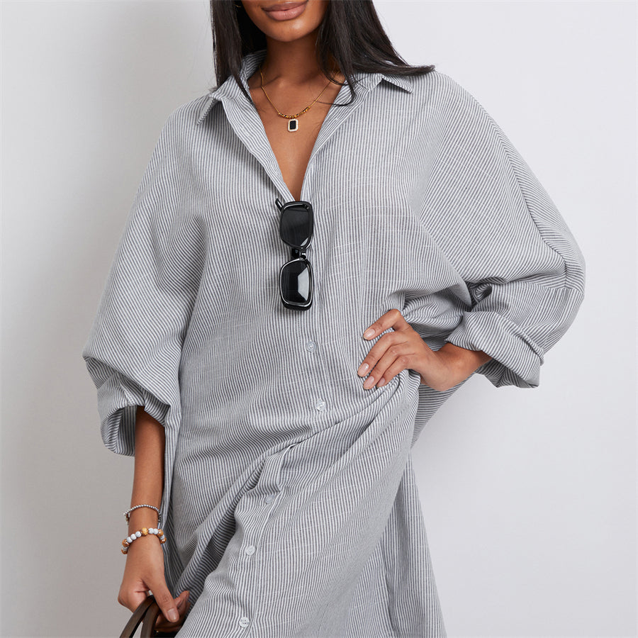 Rosa's Baggy, Loose, Striped, Trendy, Stylish, Boho, Vintage, Long Sleeves, Long Shirt Dress